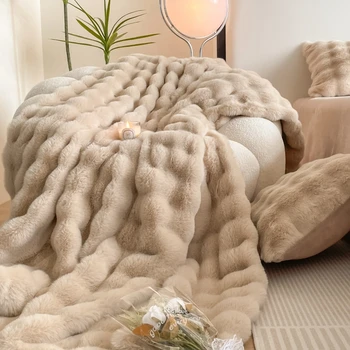 Triušio kailio imitacija Pliušinė antklodė Žiemos šiluma Patogios antklodės Lova Prabangus šiltas sofos užvalkalas Mesti antklodę sofai
