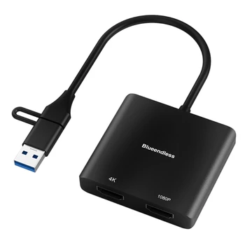 USB Type-C į du su HDMI suderinamus monitoriaus adapterius 4K30Hz 1080P 60hz kaip išorinę vaizdo plokštę nešiojamiesiems kompiuteriams
