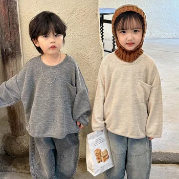 Vaikiškas megztinis Madingas mergaičių trikotažas Berniukų rudens marškinėliai ilgomis rankovėmis 2023 Naujas pavasario ir rudens kūdikio topas