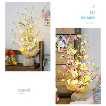 Velykų dirbtinių gėlių namų papuošalai Velykų ornamentas Šviečiantis medis LED šviesos dekoracijos