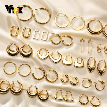 Vnox minimalistiniai metaliniai lankų auskarai moterims, aukso spalvos nerūdijančio plieno prašmatnūs 