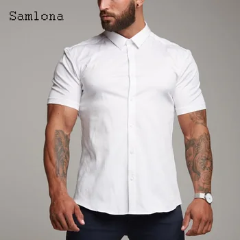 Vyriški elegantiški kostiumai Palaidinė Vyriški trumpomis rankovėmis Biuro verslo marškiniai plius dydis Masculina Camisa marškiniai Blusas Homme Ropa Vyriški drabužiai