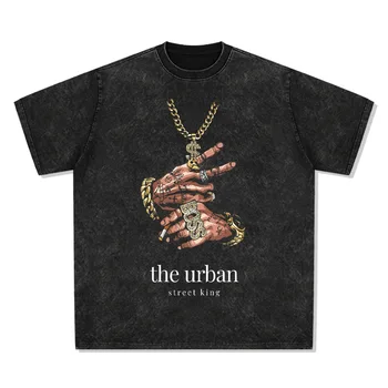 Vyrų aukštosios gatvės skalbti vintažiniai hiphopo marškinėliai madingi gatvės drabužiai retro Haremo trišakiai Raštas Atspausdintas oversized Y2K marškinėlių viršūnės