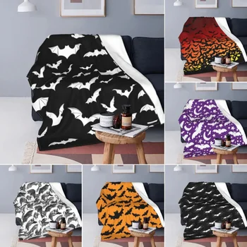 White Bat Throw Blanket Colourful Flying Bat Fleece Blanket King Queen Size Super Soft Lightweight for Bed Sofa Couch Blanket