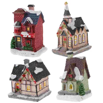 Xmas Šviečianti derva Mažas namas Mikro peizažas Xmas Šviesus mažas namas Mikro peizažas Šviečiantys kalėdiniai ornamentai