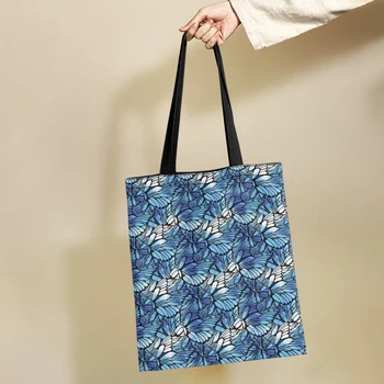 Yikeluo Blue Butterfly 3D Print Tote Bag Moterų didelės talpos daugkartinio naudojimo pirkinių krepšys Mergaičių laisvalaikio krepšys per petį Rankinė Tote
