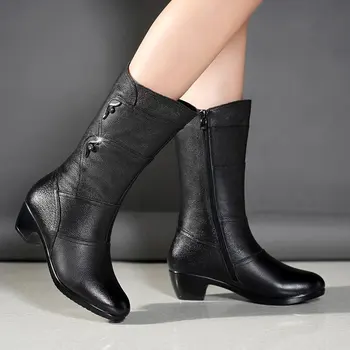 Žieminiai batai Lady Boots-Women Zipper Bling Bling Round Toe Sexy Tšlaunų aukštakulniai Aukšti seksualūs moteriški batai 2023 Mid Calf Med Stilet